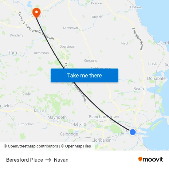 Beresford Place to Navan map