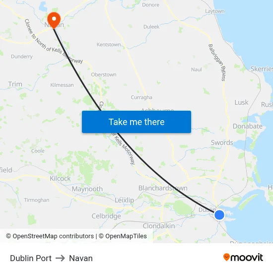 Dublin Port to Navan map