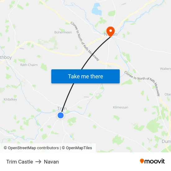 Trim Castle to Navan map