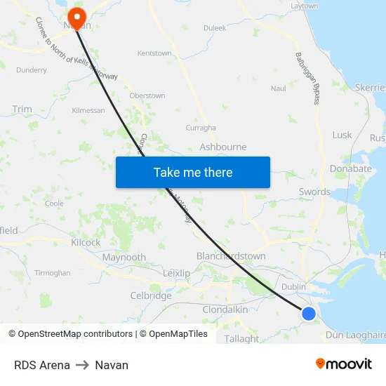 RDS Arena to Navan map