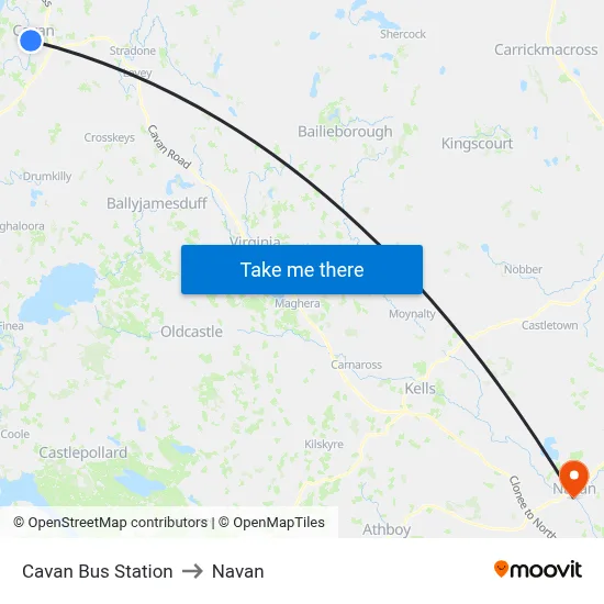 Cavan Bus Station to Navan map