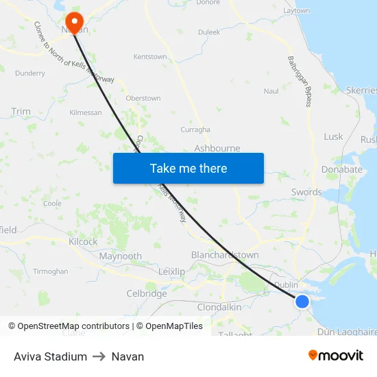 Aviva Stadium to Navan map