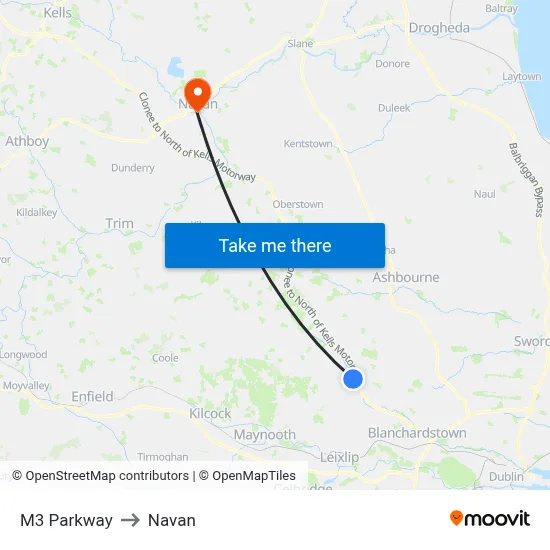 M3 Parkway to Navan map