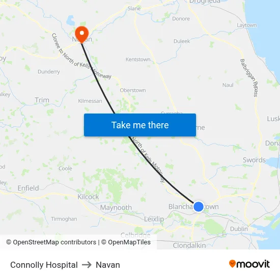Connolly Hospital to Navan map