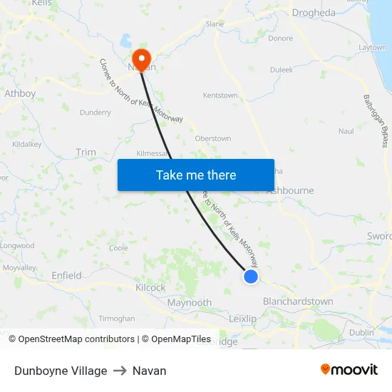 Dunboyne Village to Navan map