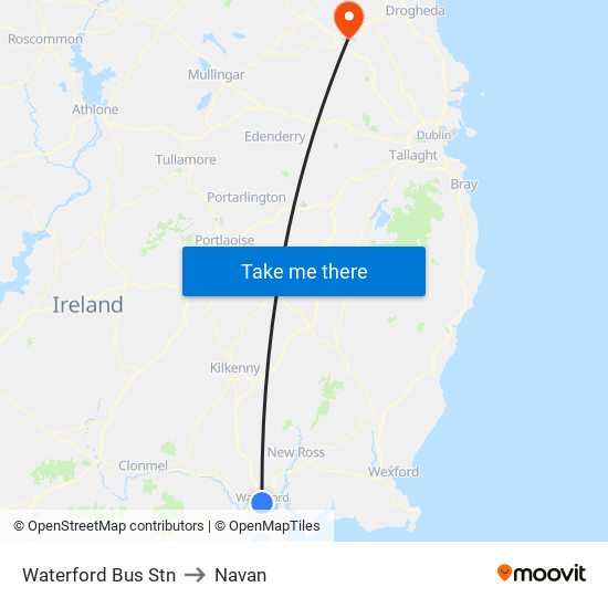 Waterford Bus Stn to Navan map