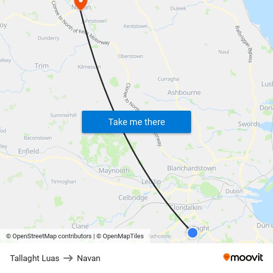 Tallaght Luas to Navan map
