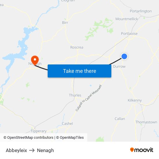 Abbeyleix to Nenagh map