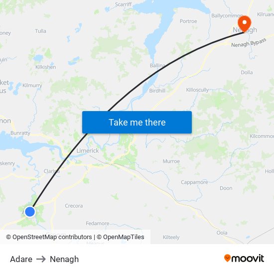Adare to Nenagh map