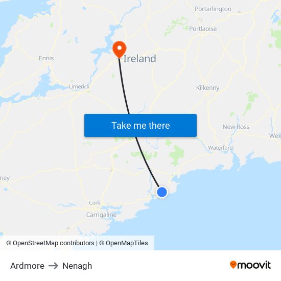 Ardmore to Nenagh map