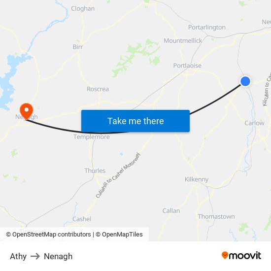 Athy to Nenagh map