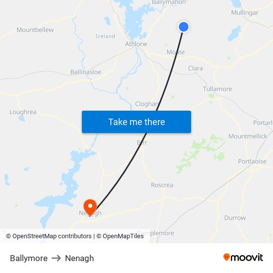 Ballymore to Nenagh map