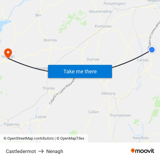 Castledermot to Nenagh map