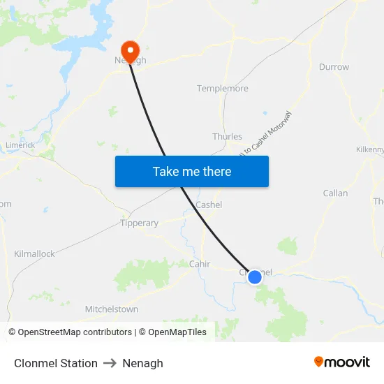 Clonmel Station to Nenagh map