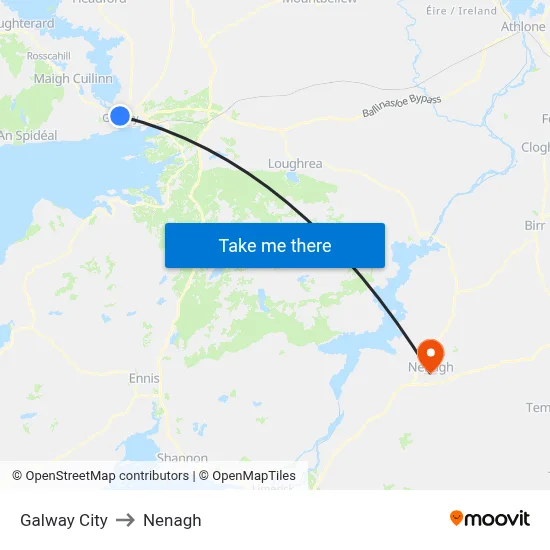 Galway City to Nenagh map
