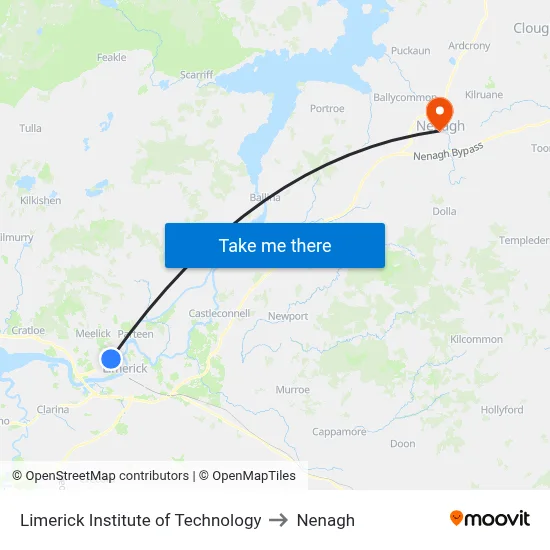 Limerick Institute of Technology to Nenagh map