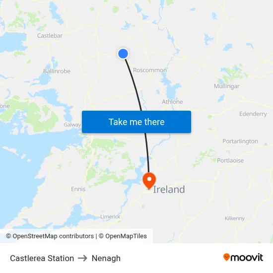 Castlerea Station to Nenagh map