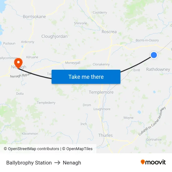 Ballybrophy Station to Nenagh map