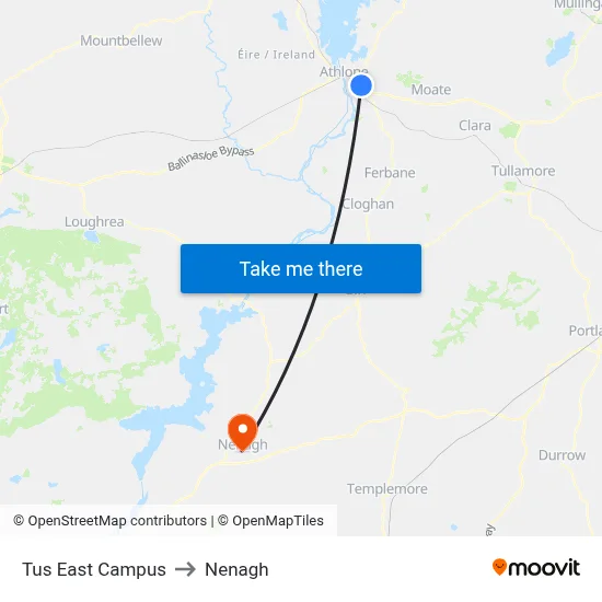 Tus East Campus to Nenagh map