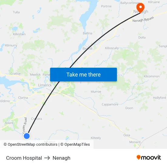 Croom Hospital to Nenagh map