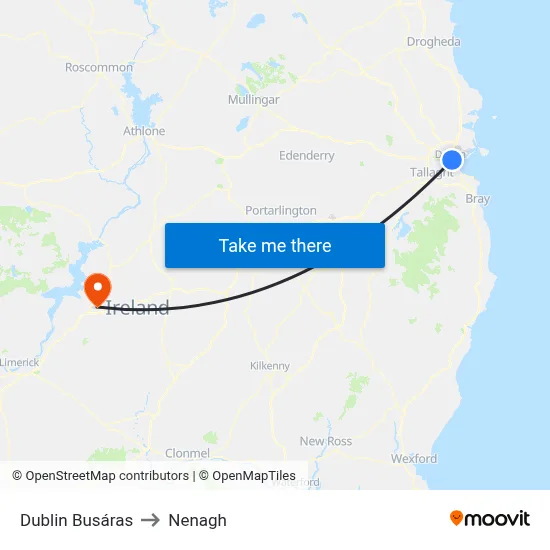 Dublin Busáras to Nenagh map
