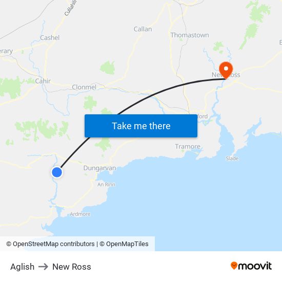 Aglish to New Ross map
