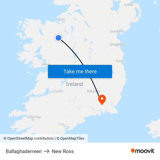 Ballaghaderreen to New Ross map