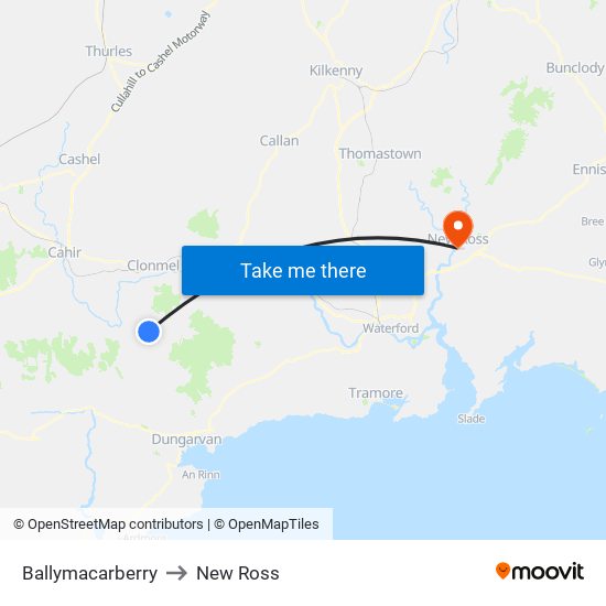 Ballymacarberry to New Ross map