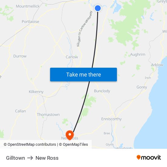 Gilltown to New Ross map