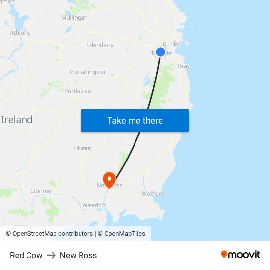 Red Cow to New Ross map