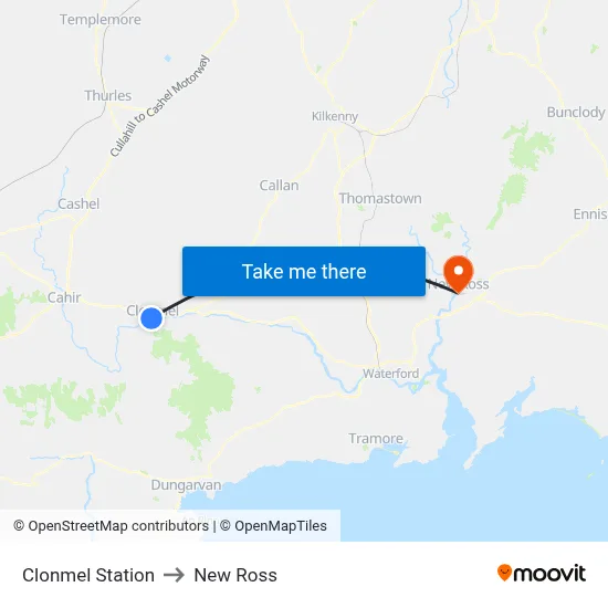 Clonmel Station to New Ross map