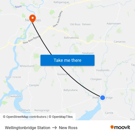 Wellingtonbridge Station to New Ross map