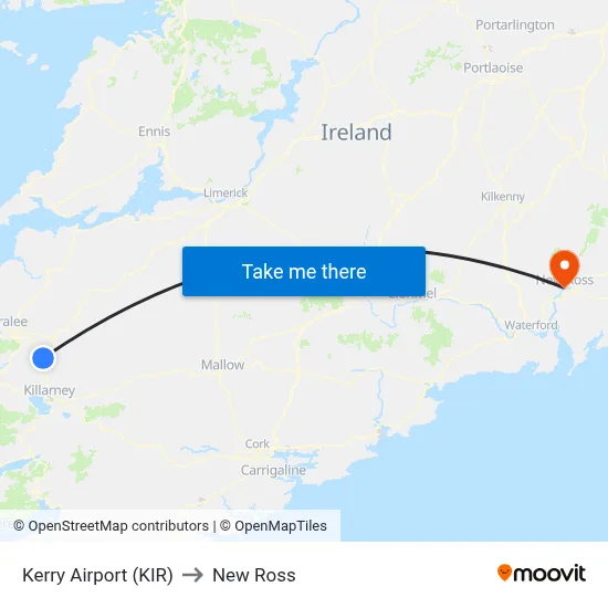 Kerry Airport (KIR) to New Ross map