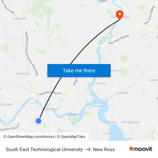 South East Technological University to New Ross map