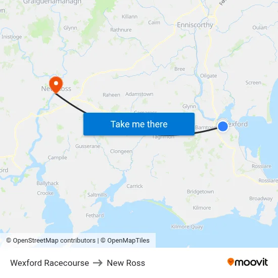 Wexford Racecourse to New Ross map