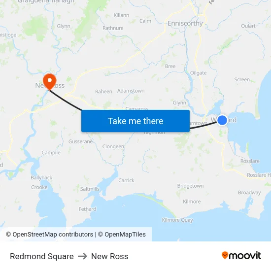 Redmond Square to New Ross map