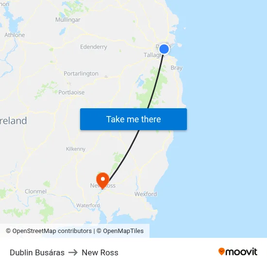 Dublin Busáras to New Ross map