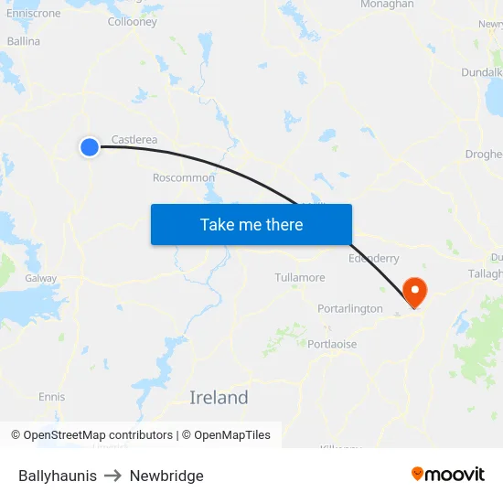 Ballyhaunis to Newbridge map