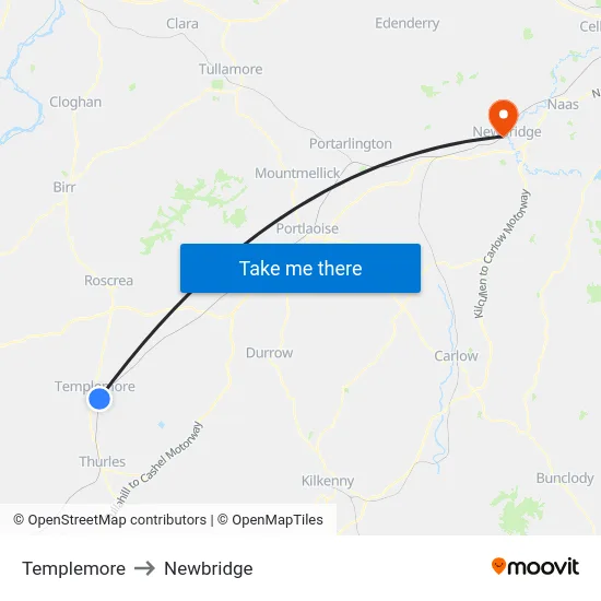 Templemore to Newbridge map