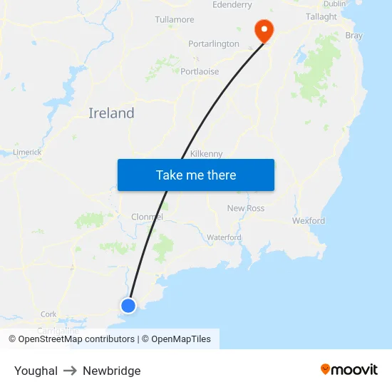 Youghal to Newbridge map