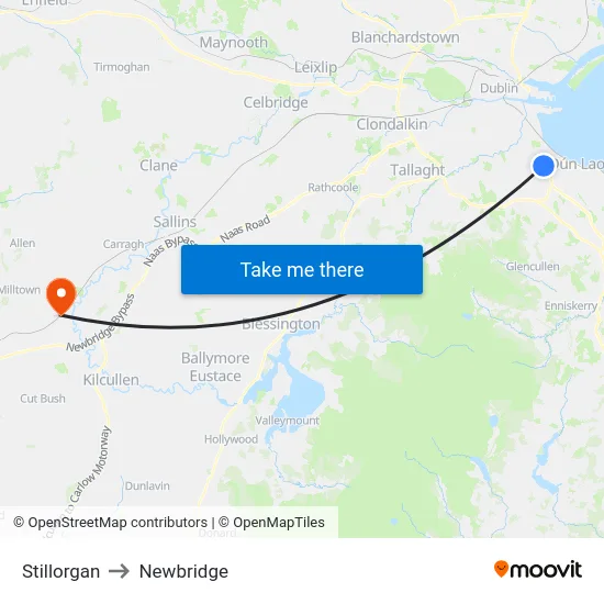 Stillorgan to Newbridge map