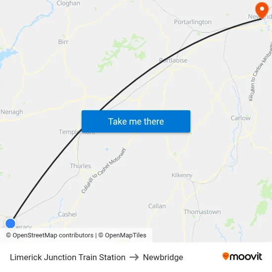 Limerick Junction Train Station to Newbridge map