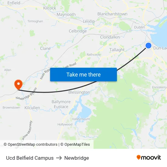 Ucd Belfield Campus to Newbridge map