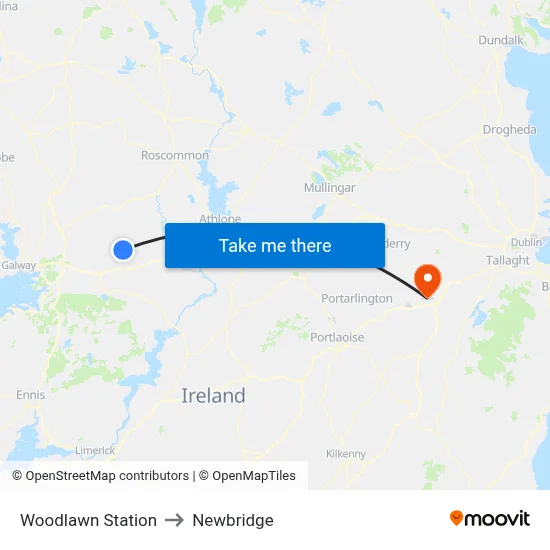 Woodlawn Station to Newbridge map