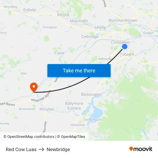 Red Cow Luas to Newbridge map