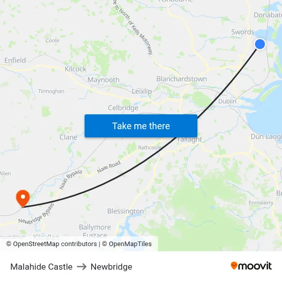 Malahide Castle to Newbridge map