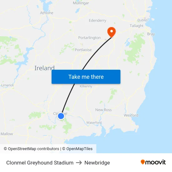 Clonmel Greyhound Stadium to Newbridge map