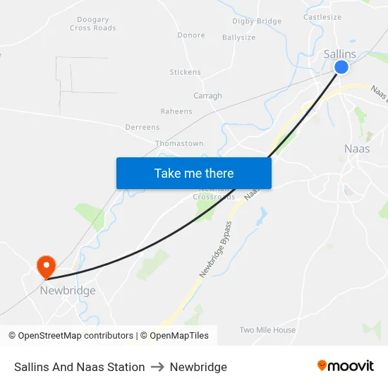 Sallins And Naas Station to Newbridge map