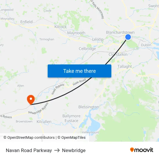Navan Road Parkway to Newbridge map
