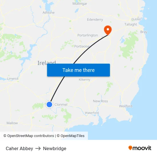 Caher Abbey to Newbridge map